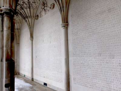 Carved in stone on the memorial screen are the ranks, names and units of those lost to the university in the First World War.